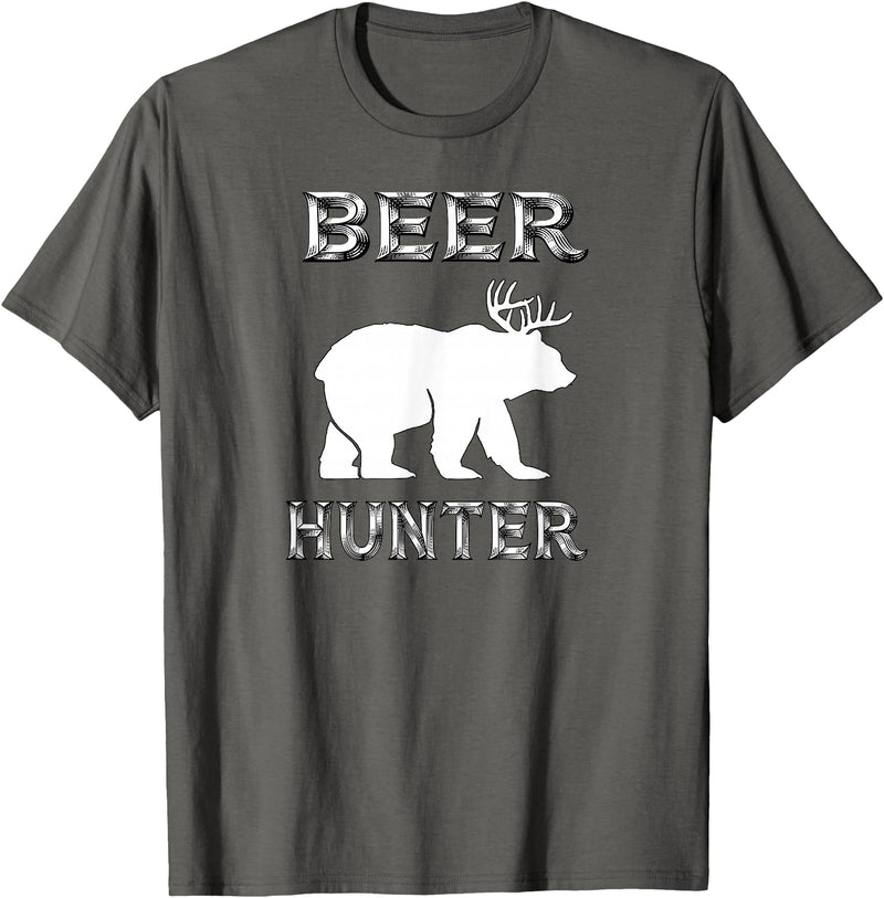funny Beer Hunter shirt Funny Bear Deer BEER Hunting Tee Shirt T-Shirt - Asphalt Grey