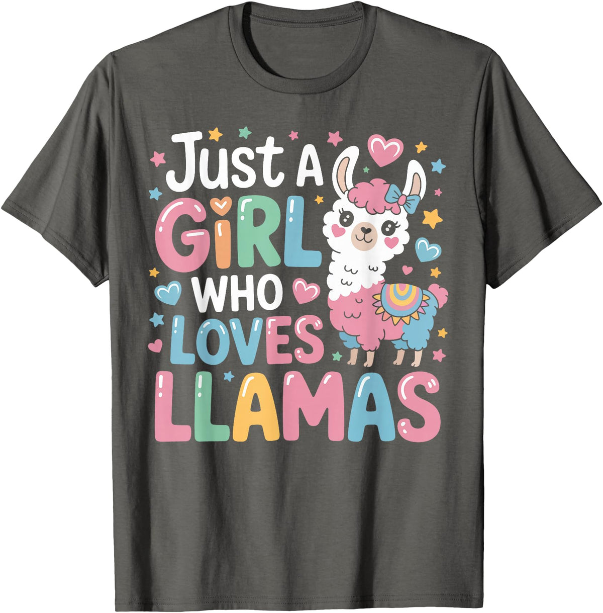 Funny Adorable Llama Lover Just a Girl Who Loves Cute Llamas Gifts for Girls Kids T-Shirt - Asphalt Grey