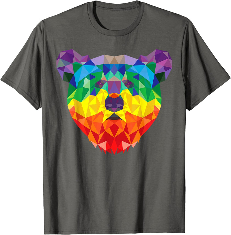 Bear Gay Pride Novelty by Ryan Co. Geometric Bear LGBT Rainbow Flag Gay Pride Men Women T-Shirt - Asphalt Grey