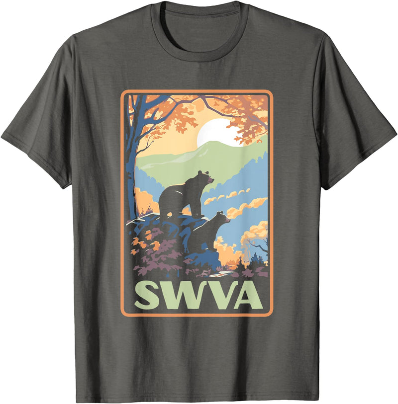 Giant Step Design Co. SWVA Southwest Virginia Black Bears Vintage Parks Poster T-Shirt - Asphalt Grey