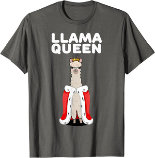 Womens Llama Shirts for Girls Llama Queen | Girls Llama Tshirt | Womens Llama T-Shirt - Asphalt Grey