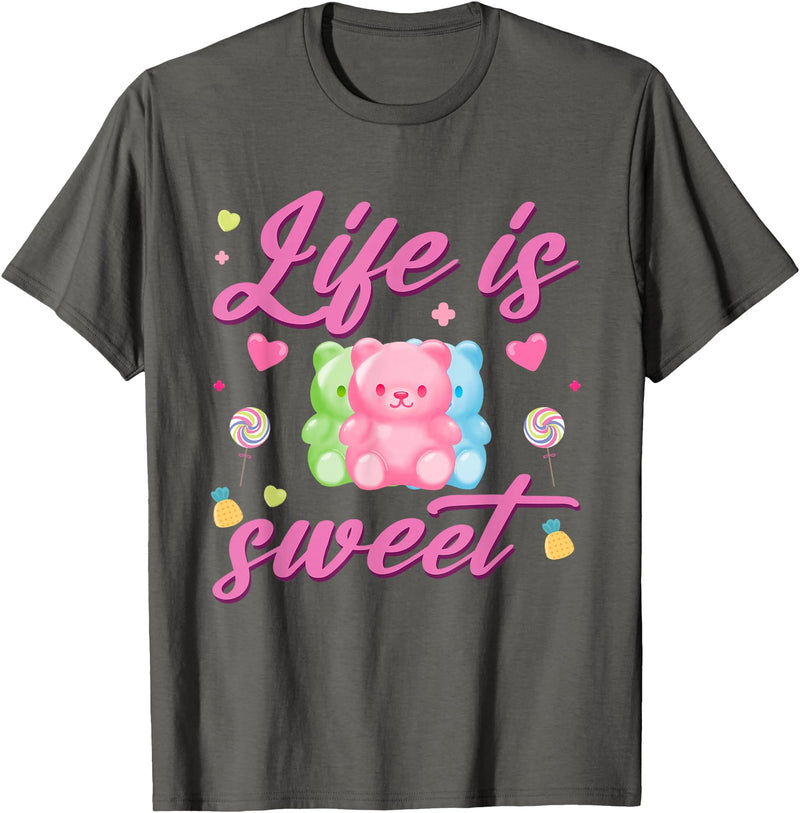 Funny gummy bear lover gummy bear candy Gummy Bear Life is Sweet Candy Gummy Bear T-Shirt - Asphalt Grey