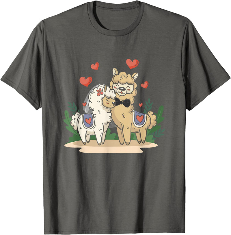 Llama Bride and Groom Wedding Matching Couple Llama Bride and Groom Wedding Art Matching Couple Loving T-Shirt - Asphalt Grey