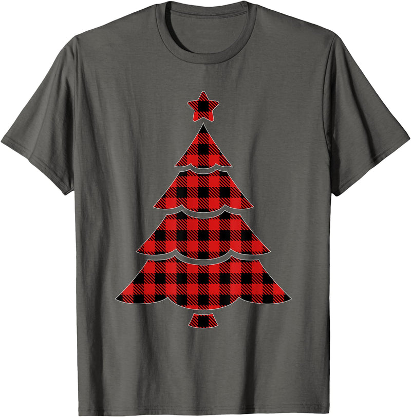 Christmas Buffalo Plaid Tree Tee Christmas Red & Black Buffalo Plaid Tree T-Shirt - Asphalt Grey