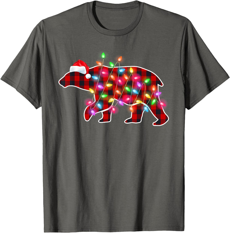 Funny Polar Bear Christmas Lights Pajamas Women Plaid Buffalo Polar Bear Christmas Pajamas Xmas Lights Women T-Shirt - Asphalt Grey