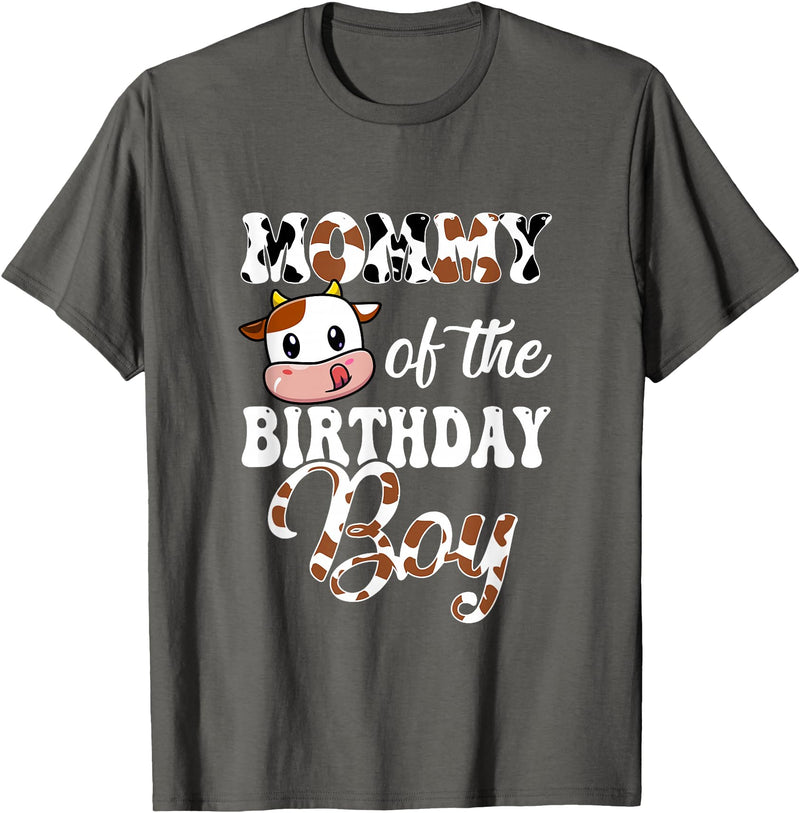 Love Family Matching Mommy of The Birthday Boy Cow Farm 1St Birthday Boy T-Shirt - Asphalt Grey