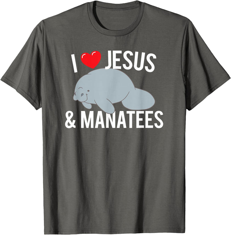 Sea Cows Tees I Love Jesus and Manatees, Cute Christian Manatee T Shirt T-Shirt - Asphalt Grey