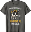 Funny Gift Idea for Sunflower and Cow Lovers Easily Distracted By Sunflowers and Cows T-Shirt - Asphalt Grey