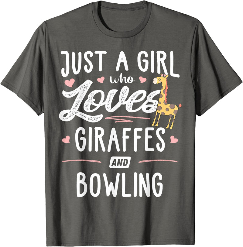 Giraffe Memme Just A Girl Who Loves Giraffes and Bowling Giraffe Gift T-Shirt - Asphalt Grey
