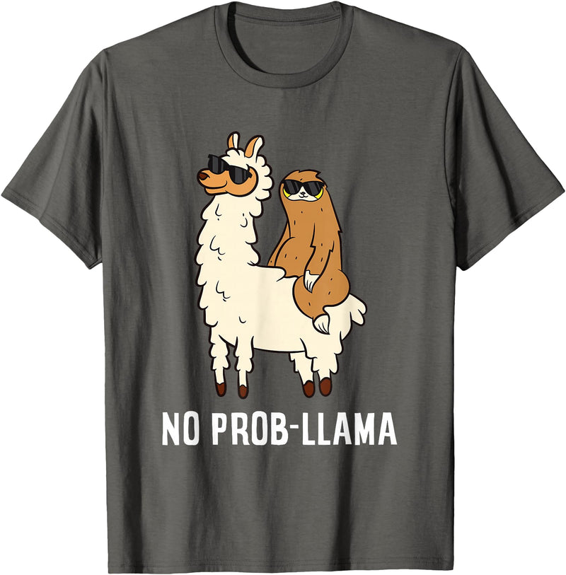 The Llama Lover No Prob-llama Cute No Prob Llama T-Shirt - Asphalt Grey