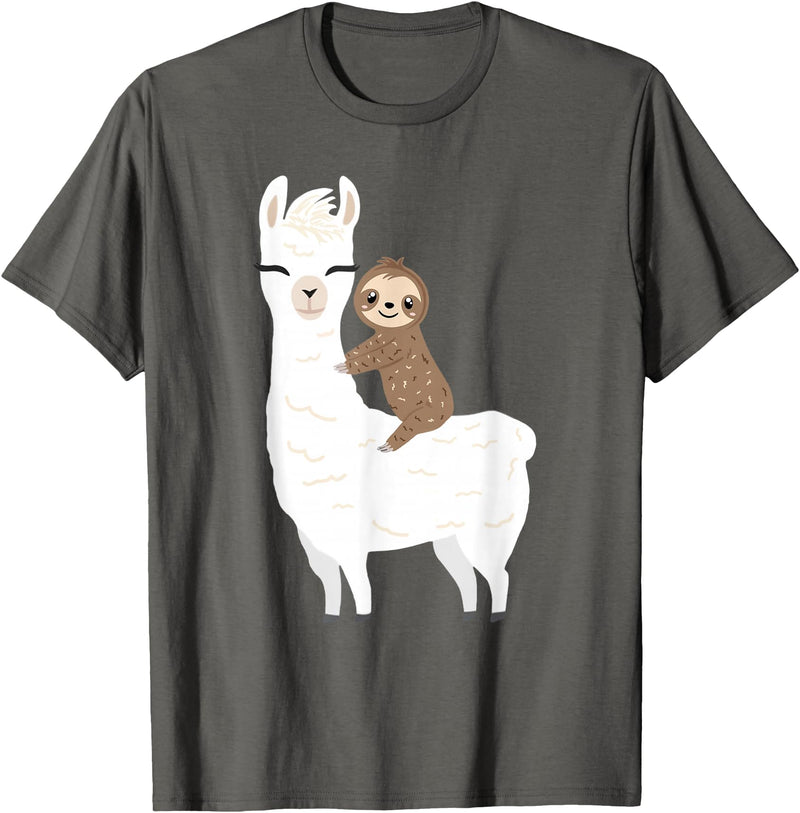 Sloth & Llama Animal Gifts Sloth Riding Llama Shirt Funny Birthday Gift for Boy, Girl T-Shirt - Asphalt Grey