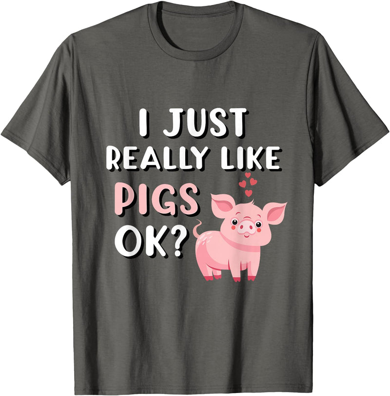 Funny Pig Lover Apparel Pig Apparel for Pig Lovers I Really Like Pigs T-Shirt - Asphalt Grey