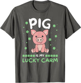 Ireland Cute Animals St. Patrick's Day Pig Is My Lucky Carm Shamrock St. Patrick's Day Pig T-Shirt - Asphalt Grey