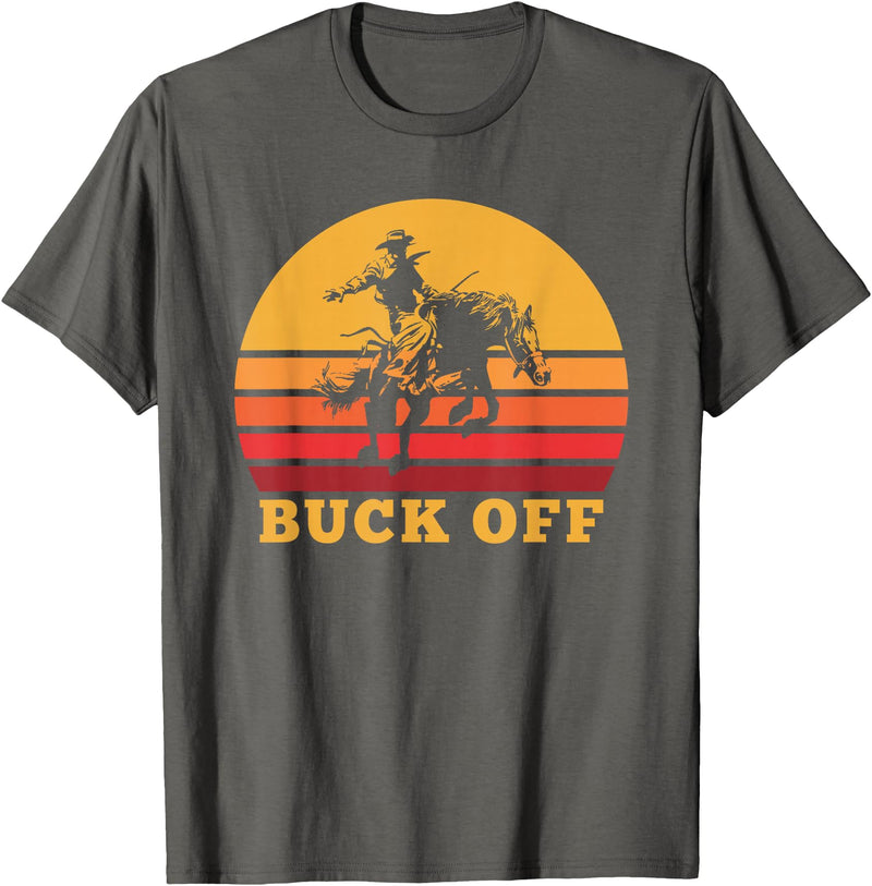 Funny Horse Riding Apparel Retro Bronc Riding Buck Off Vintage Bucking Horse Pun T-Shirt - Asphalt Grey