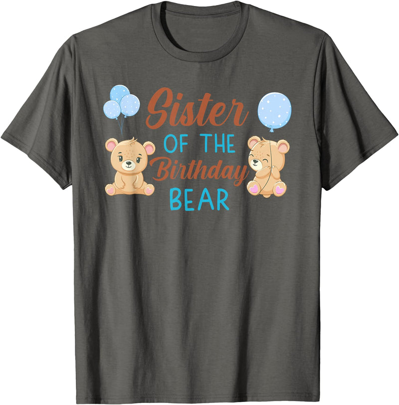 Family Birthday Bear Gifts Sister of The Birthday Boy Bear 1st Birthday Party Boy T-Shirt - Asphalt Grey