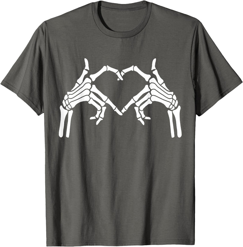 Skeleton Hand Halloween Trendy Novelty Graphic Art Skeleton Hands Heart Sign Halloween Tops T-Shirt - Asphalt Grey