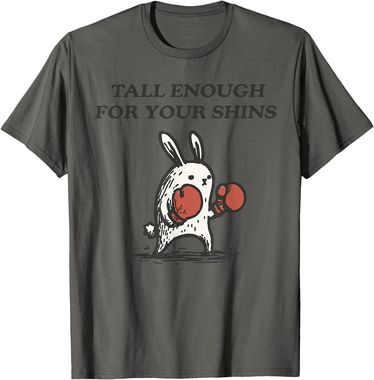 Tall Enough for Your Shins Cute Bunny Rabbit T-Shirt in Asphalt Grey
