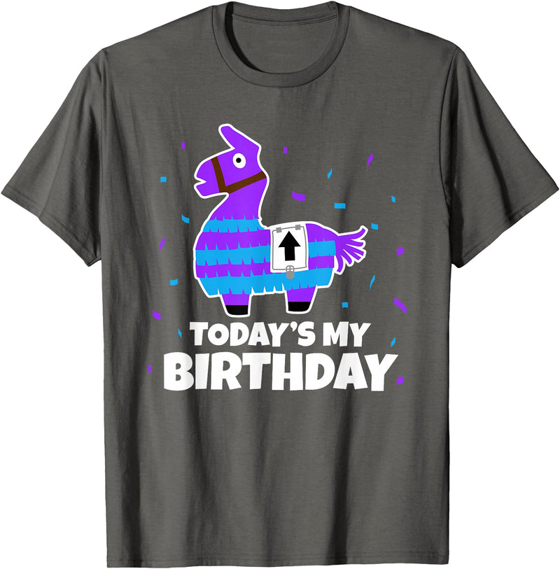 Todays My Bday LLama Tees Cute Birthday Llama Funny Bday Animal Party T-Shirt - Asphalt Grey