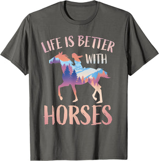 Horse Riding Gifts For Girls And Women Horse Rider - Life Is Better With Horses T-Shirt - Asphalt Grey