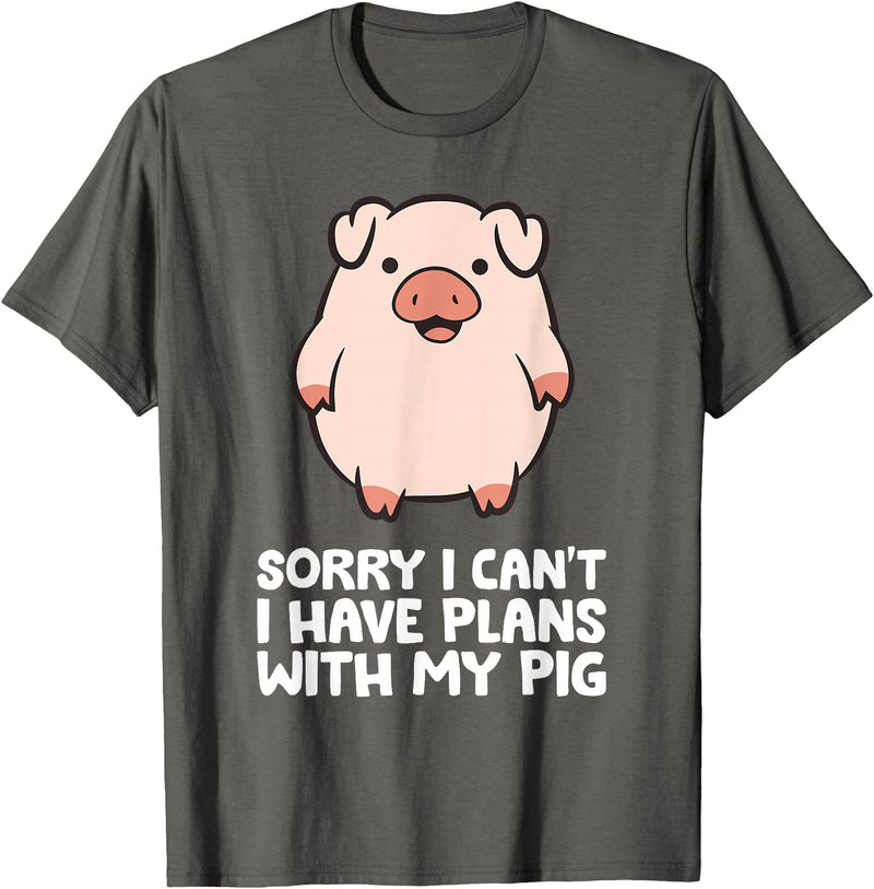 Pig Lover and Pig Farmer Gifts And Tees Pig Owner Pig Farmer Sorry I Can't I Have Plans With My Pig T-Shirt - Asphalt Grey