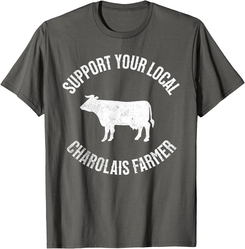 Charolais Cow Support Charolais Cow Cattle Farmer Meat T-Shirt - Asphalt Grey