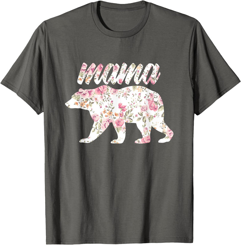 Wildflower Tee Co. Mama Bear Floral Shirt, Mama Bear Watercolor, Floral Mama T-Shirt - Asphalt Grey