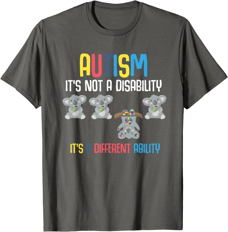 Autism Awareness Gifts Cute Koala Bears Its A Different Ability Autism Awareness T-Shirt - Asphalt Grey
