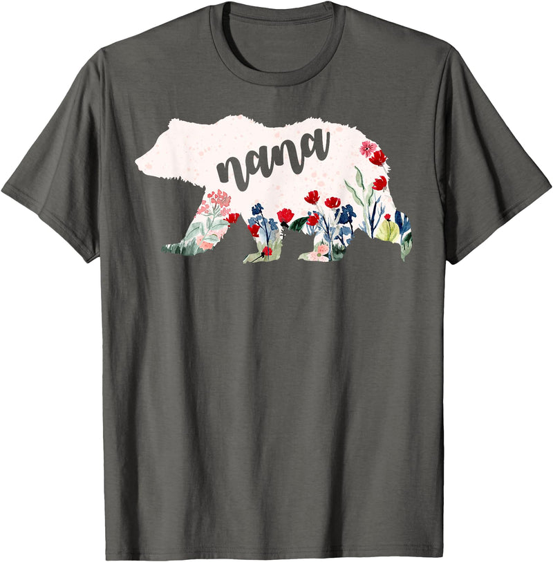 Nana Shirts By No1 Tees Nana Bear Shirt - Nana Bear Water Color Flower Grandma T-Shirt - Asphalt Grey