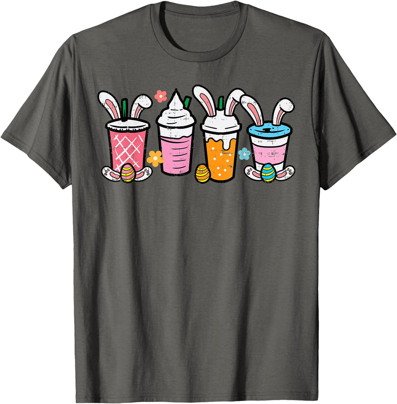 Easter Coffee Iced Latte Bunnies Cute Rabbit Men Women Kids T-Shirt in Asphalt Grey