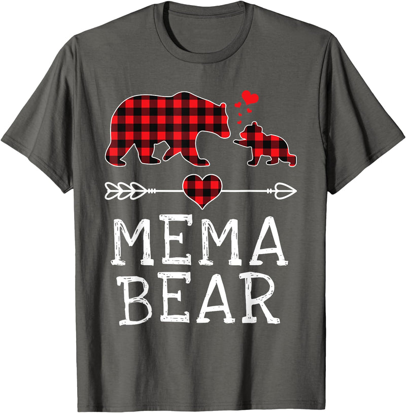 Funny Red Plaid Bear Matching Christmas Outfits Red Plaid Bear Christmas Pajama Mema Matching Family T-Shirt - Asphalt Grey