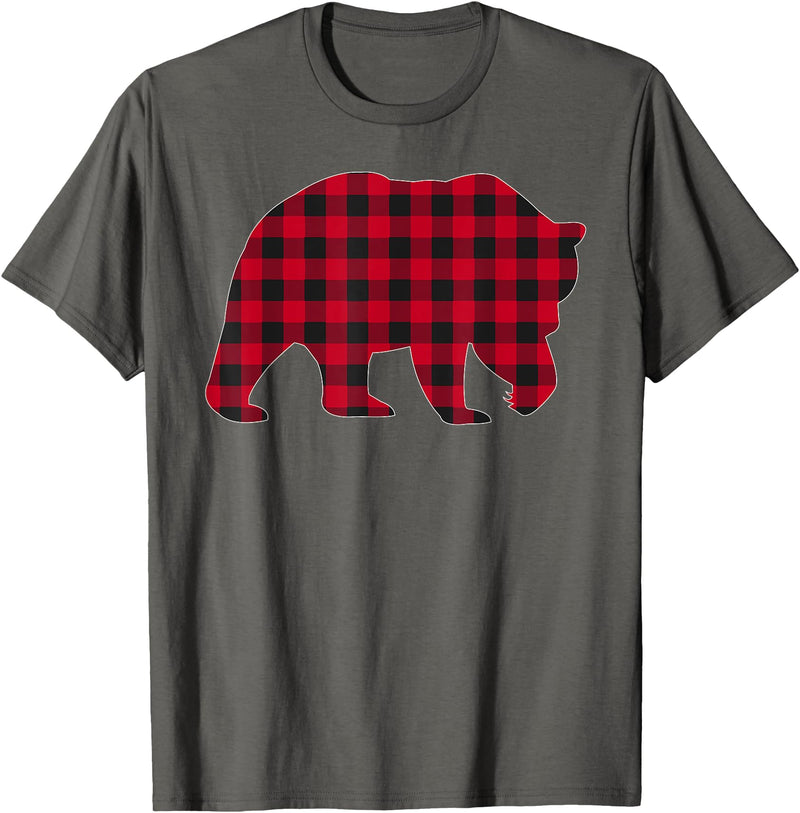 Christmas Family Matching Gift by AAM Red Plaid Bear Christmas Matching Buffalo Family Pajama T-Shirt - Asphalt Grey