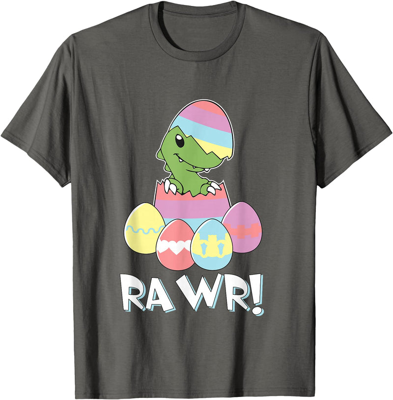 Easter Egg Hunter Dinosaur Dino Easter T-Rex Rabbit Bunny T-Shirt in Asphalt Grey