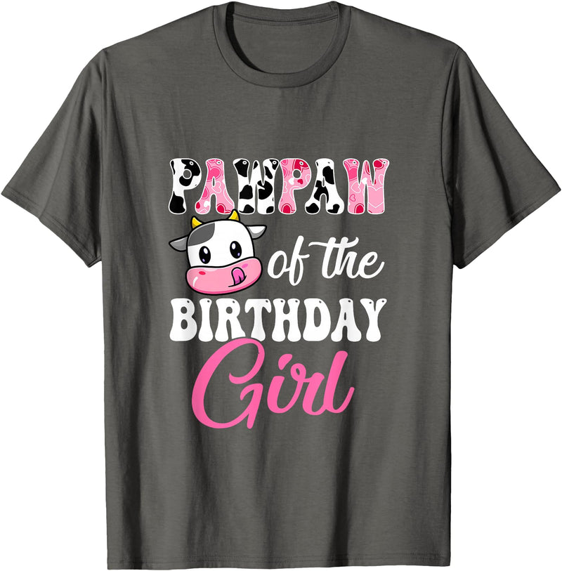 Vintage Retro Birthday Pawpaw Of The Birthday Girl Farm Cow 1St Birthday Girl T-Shirt - Asphalt Grey