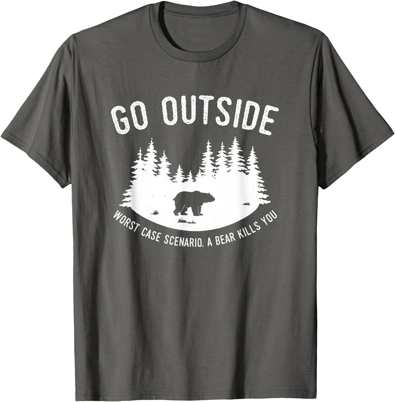 Explore Tees Go Outside Worst Case Scenario A Bear Kills You Explorer Tee T-Shirt - Asphalt Grey