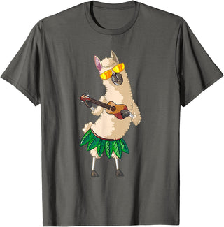 Llama Ukulele Luau TShirt Cute Gifts Llama Ukulele Luau Cute Funny Cool Hawaii Alpaca Gift T-Shirt - Asphalt Grey