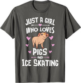 Pigs Memme Pigs And Ice Skating Gifts for Girls Women T-Shirt - Asphalt Grey