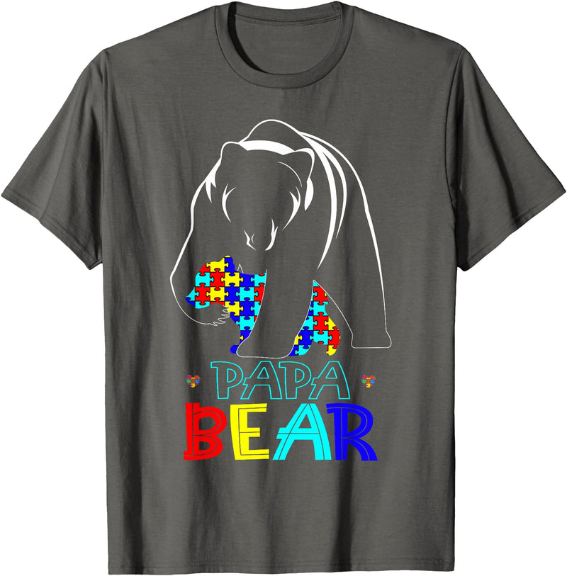 Papa Bear Autism Awareness Month Gifts Autism Dad Papa Bear Autism Awareness Gifts for Autism Dad Support T-Shirt - Asphalt Grey