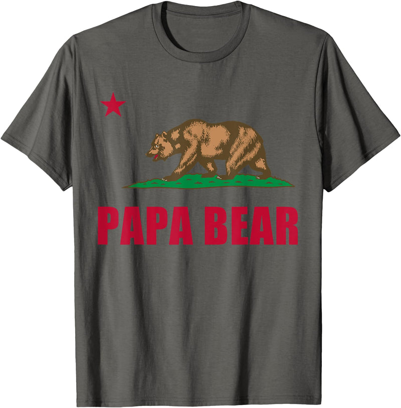 Tee Styley California Republic Papa Bear Dad Fathers Day Gift T-Shirt - Asphalt Grey