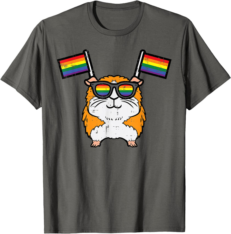Gay Pride Shirts LGBTQ Ally LGBT Men Women Gift Gay Guinea Pig Rainbow Flag LGBT Pride Month Men Women Kids T-Shirt - Asphalt Grey