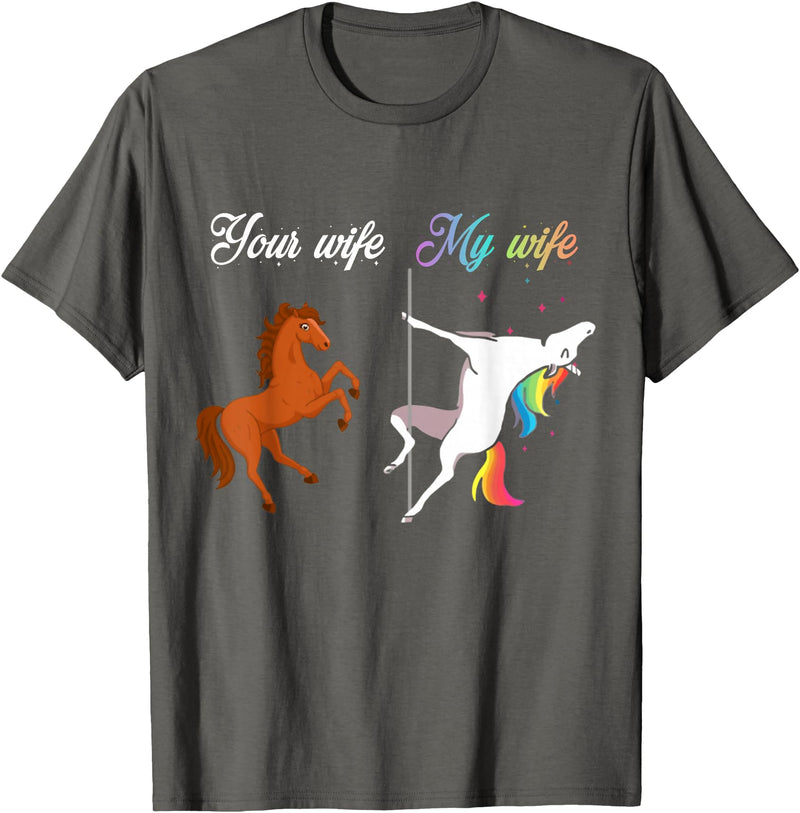 Funny Horse And Unicorn Pole Dancing Tee Your Wife Horse And My Wife Unicorn Funny Pole Dancing Gift T-Shirt - Asphalt Grey