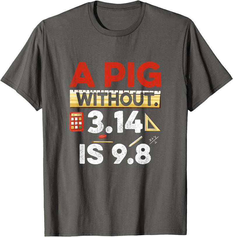 Clever Humor For Exact Science Teachers & Students A Pig Without 3.14 Is 9.8 Pun About Physics And Mathematics T-Shirt - Asphalt Grey