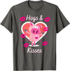 Love Heart Hogs & Kisses Funny Pig Pun on Hugs & Kisses T-Shirt - Asphalt Grey