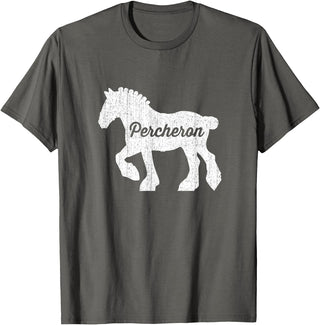 Angry Ant Graphics - Percheron Horse Distressed Silhouette of Percheron Draft Horse T-Shirt - Asphalt Grey