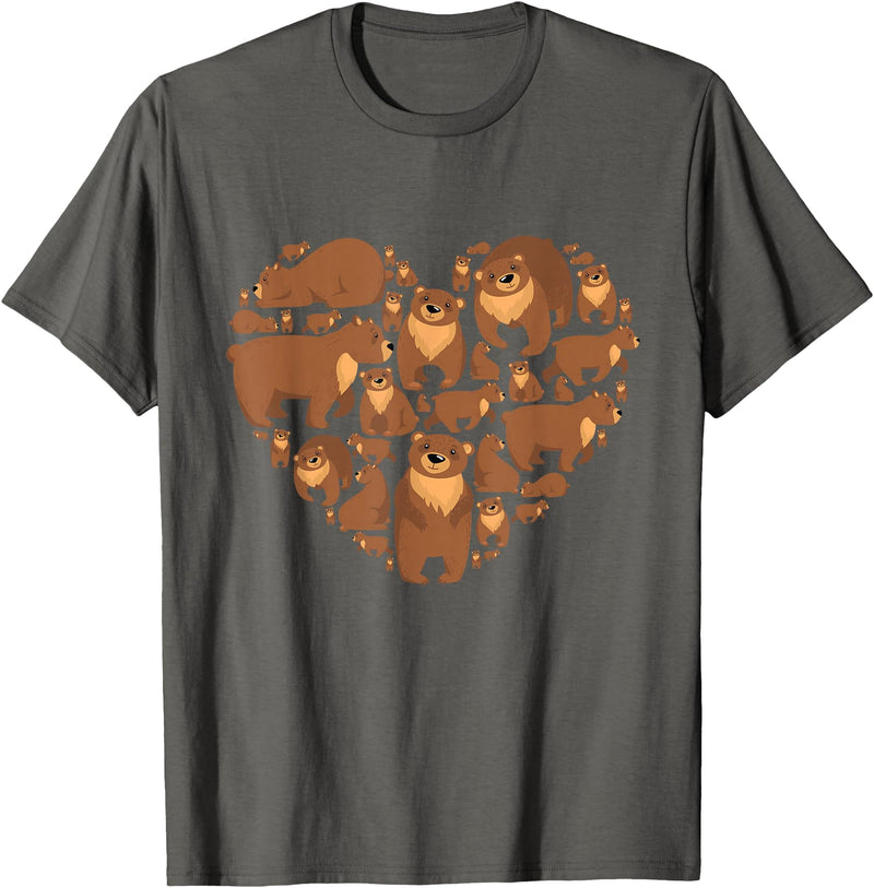 Grizzly Bear lover heart gifts idea Grizzly Bear lover heart bear love camping hiking men women T-Shirt - Asphalt Grey