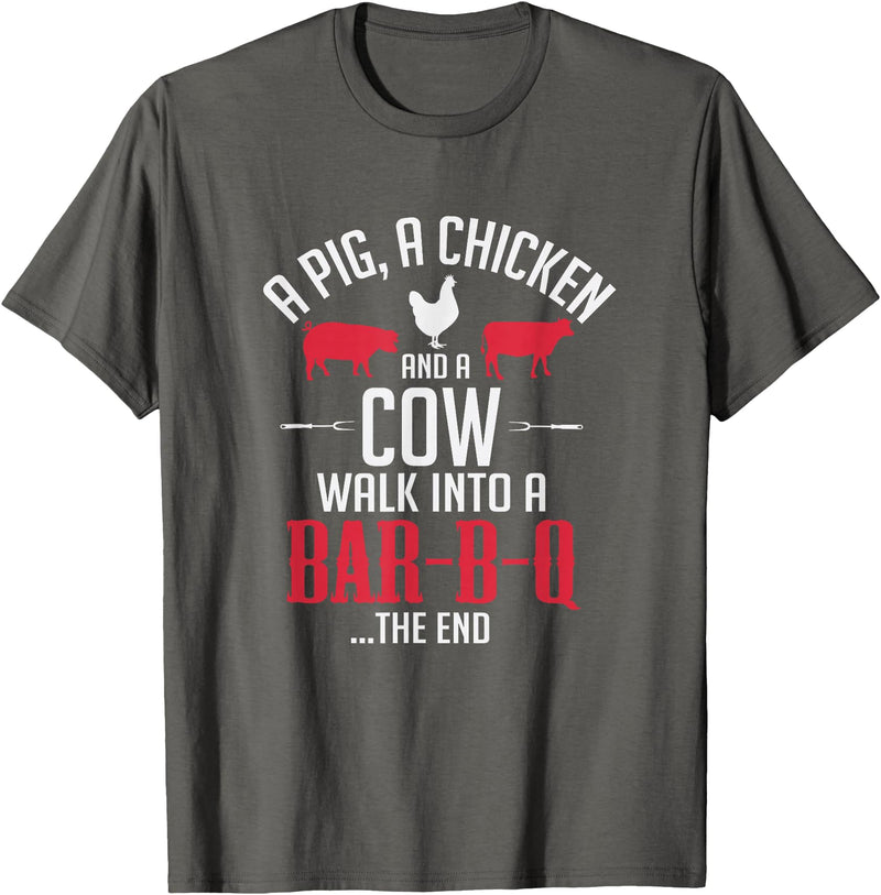 Old Fashioned Joke Teez A Pig A Chicken And A Cow Funny BBQ Joke T-Shirt T-Shirt - Asphalt Grey
