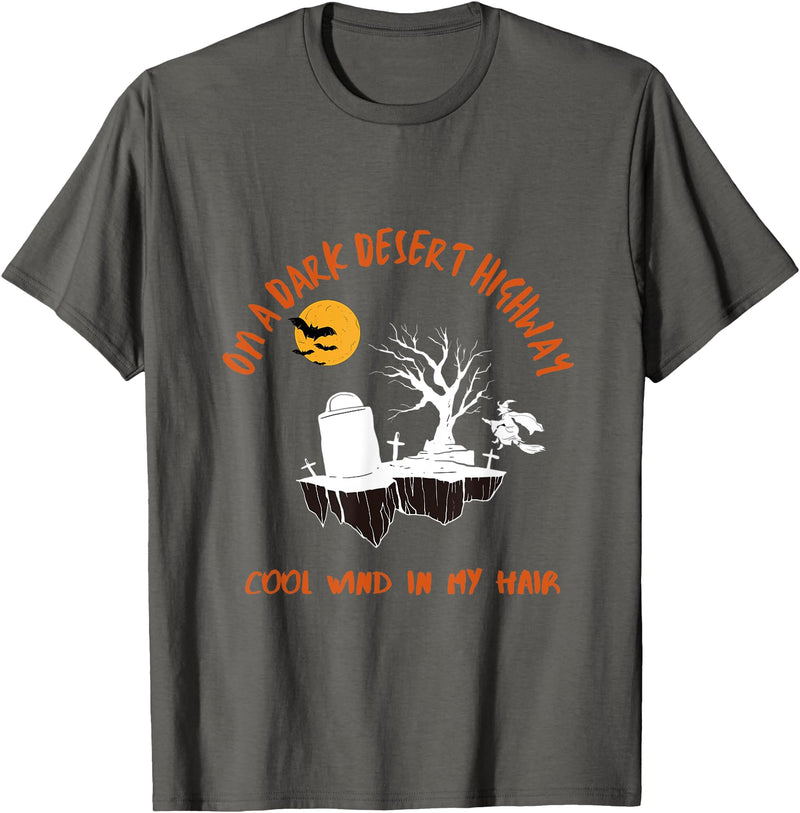 LITSHOGEN On A Dark Desert Highways - Riding Witch Halloween Day T-Shirt - Asphalt Grey