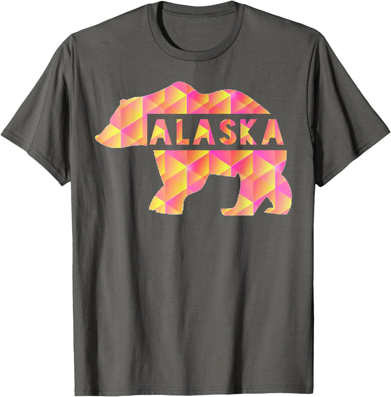 Proud Alaskan Bear Art Alaska State Pride Proud Alaskan Pink Grizzly Bear T-Shirt - Asphalt Grey