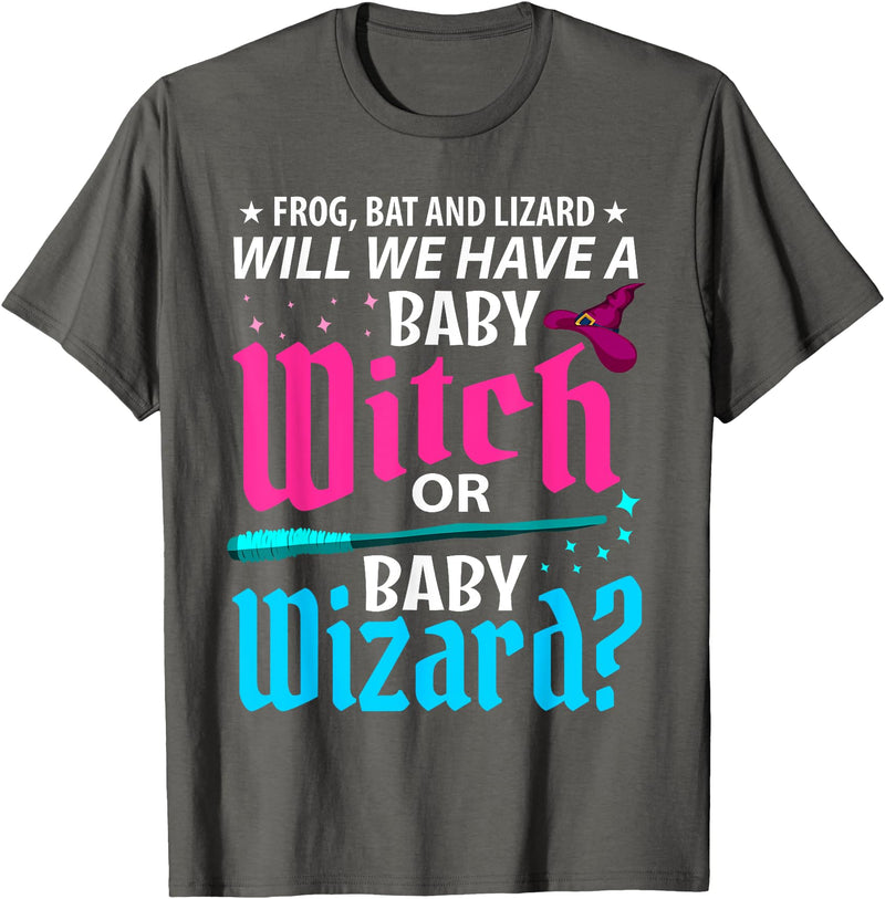 Halloween Gender Reveal Apparel Witch Or Wizard Gender Reveal Baby Shower Party Celebration T-Shirt - Asphalt Grey