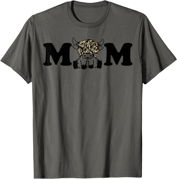Highland Cattle Corner Messy Bun Life Hair Glasses highland cow mom T-Shirt - Asphalt Grey