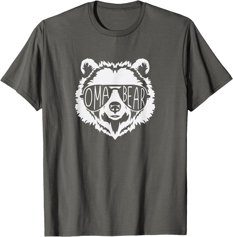 oma Bear Family Apparel Grandma Bear Face with Sunglasses T-Shirt - Asphalt Grey